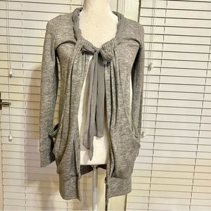 Anthropologie RYU Sz Small Gray Bow Tie Neckline Open Front Cardigan Sweater